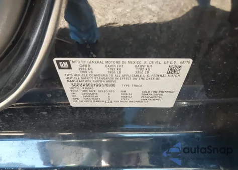 2016 Chevrolet Silverado 1500 2Lz from USA, damaged, VIN 3GCUKSEC1GG376996